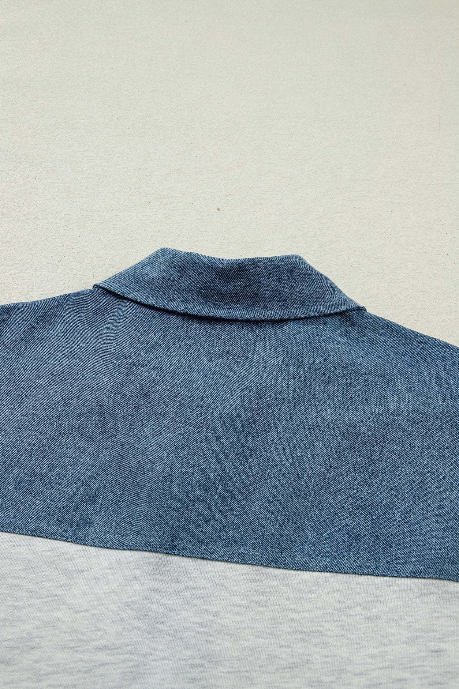 Western Chic color block denim patchwork polo collar short sleeve top