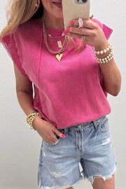 mineral wash lace trim cap sleeve top