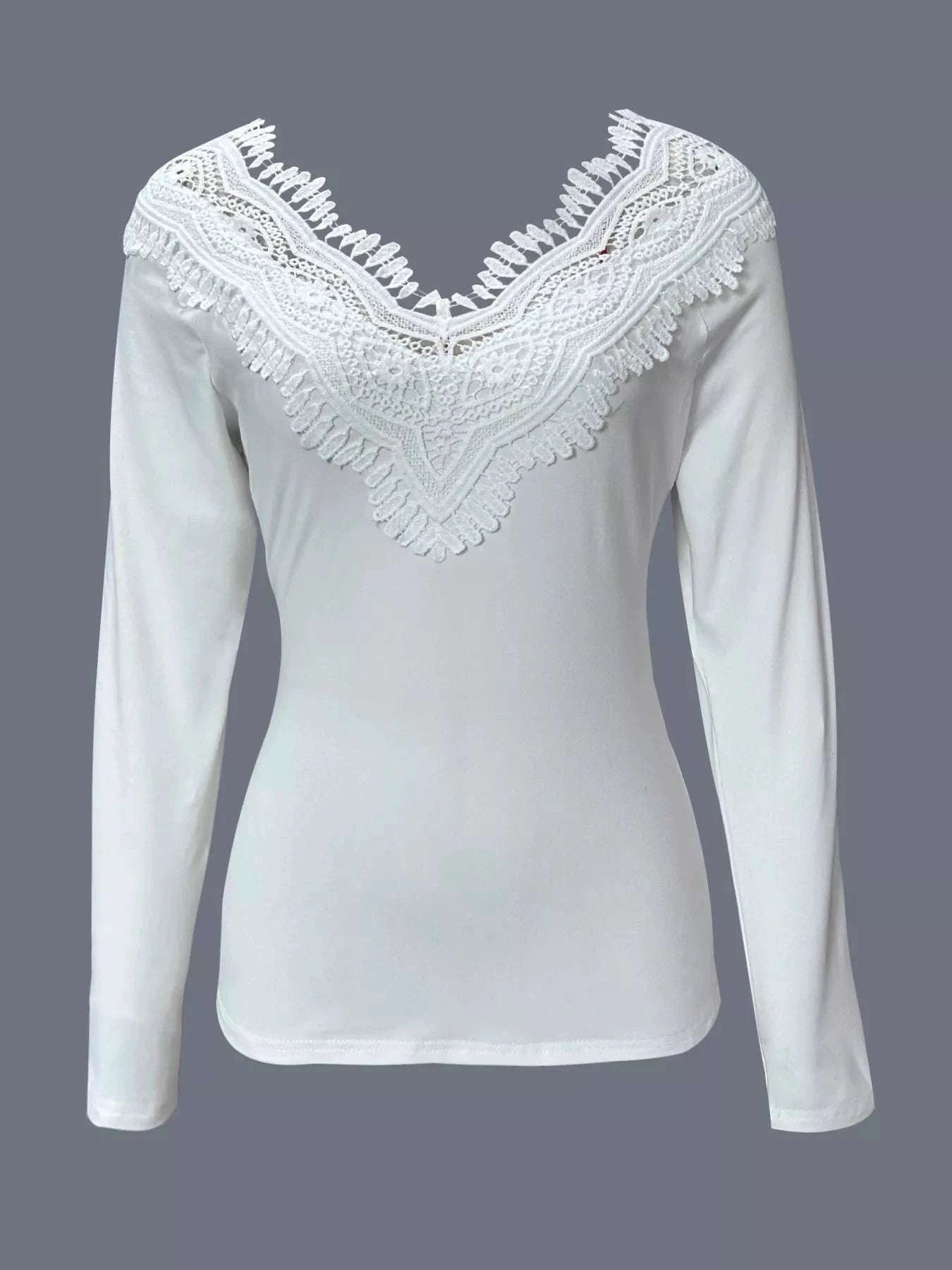 lace trim long sleeve tee for women casual everyday outfit