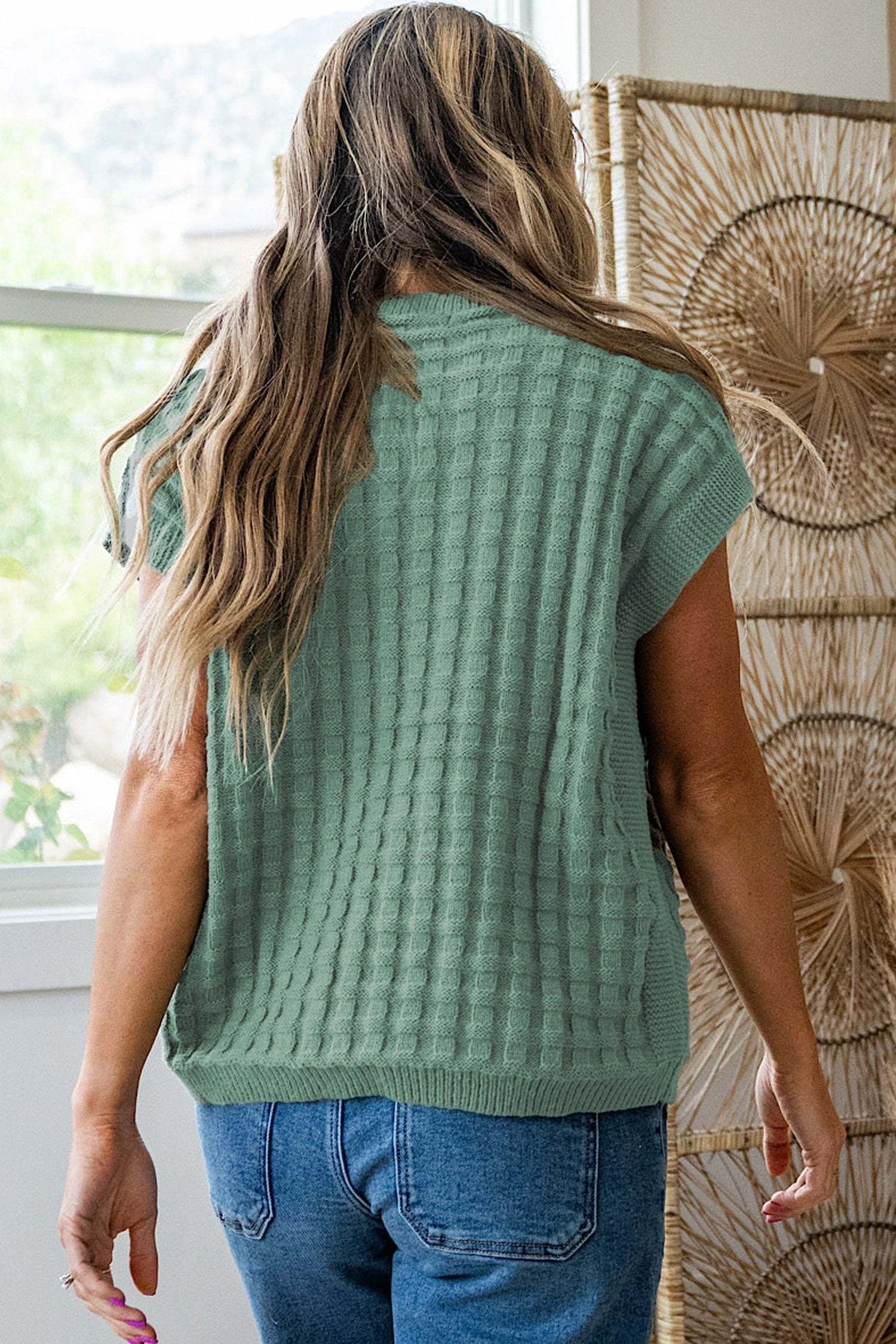 mist green plus size solid color textured knit short sleeve sweater for women casual everyday outfit