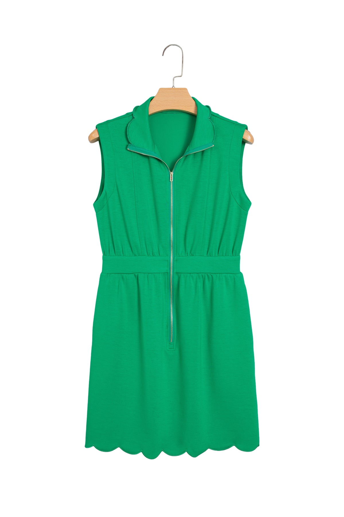 Sleeveless Zip Front Scallop Hem Mini Dress