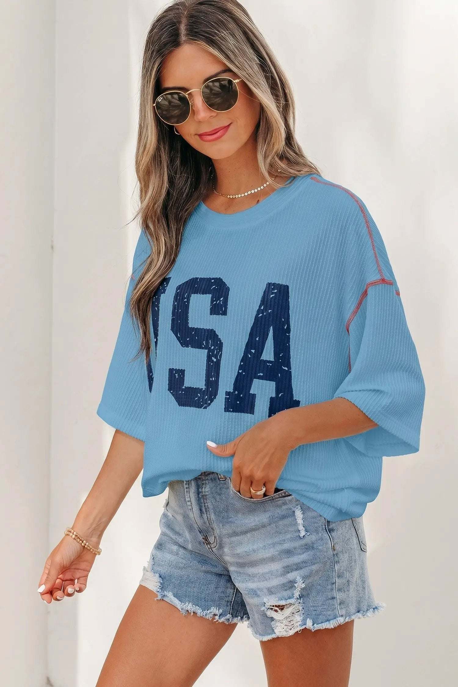 Oversized USA Graphic Ribbed Tee
