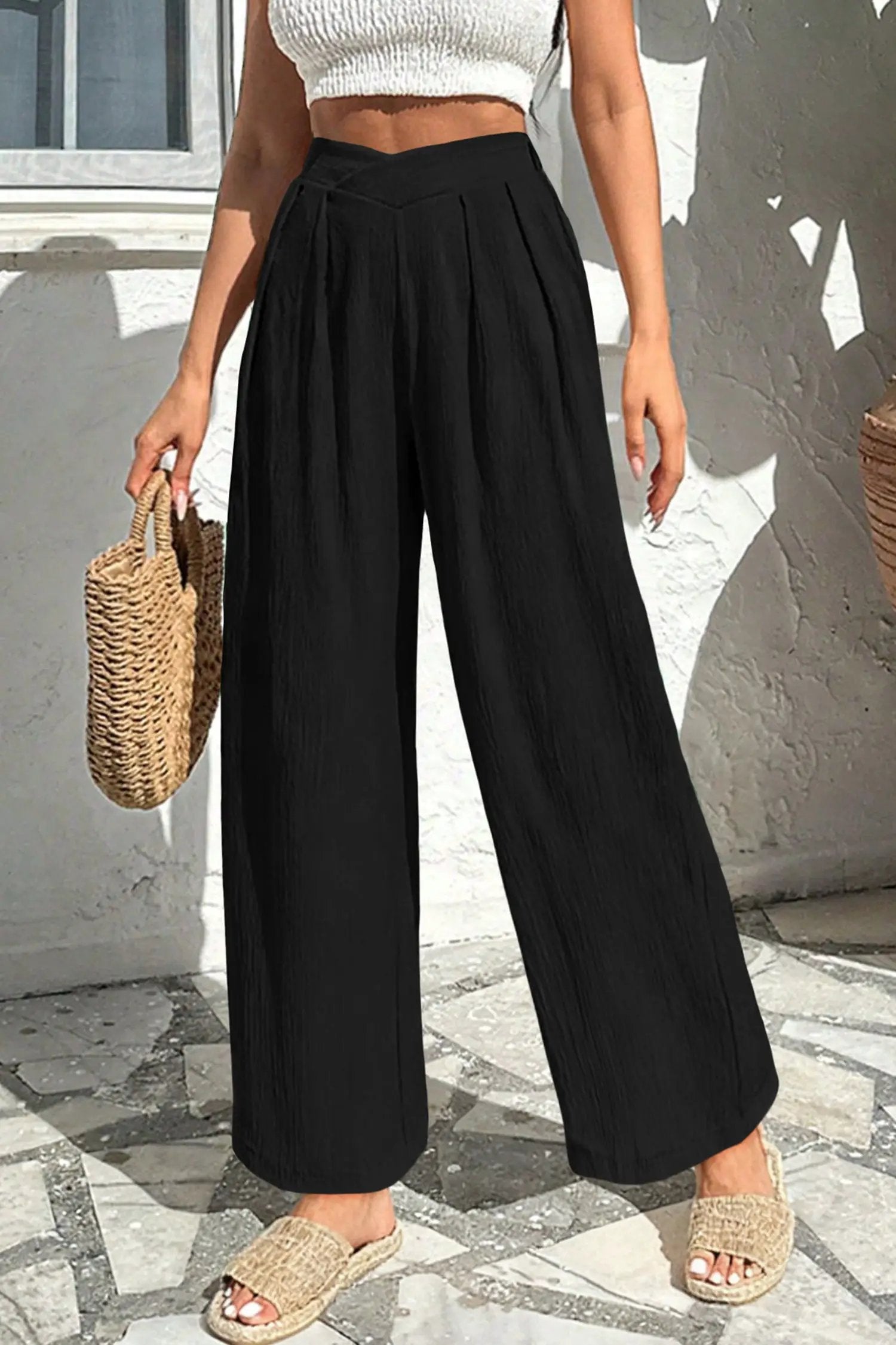 Textured Wide-Leg Pants