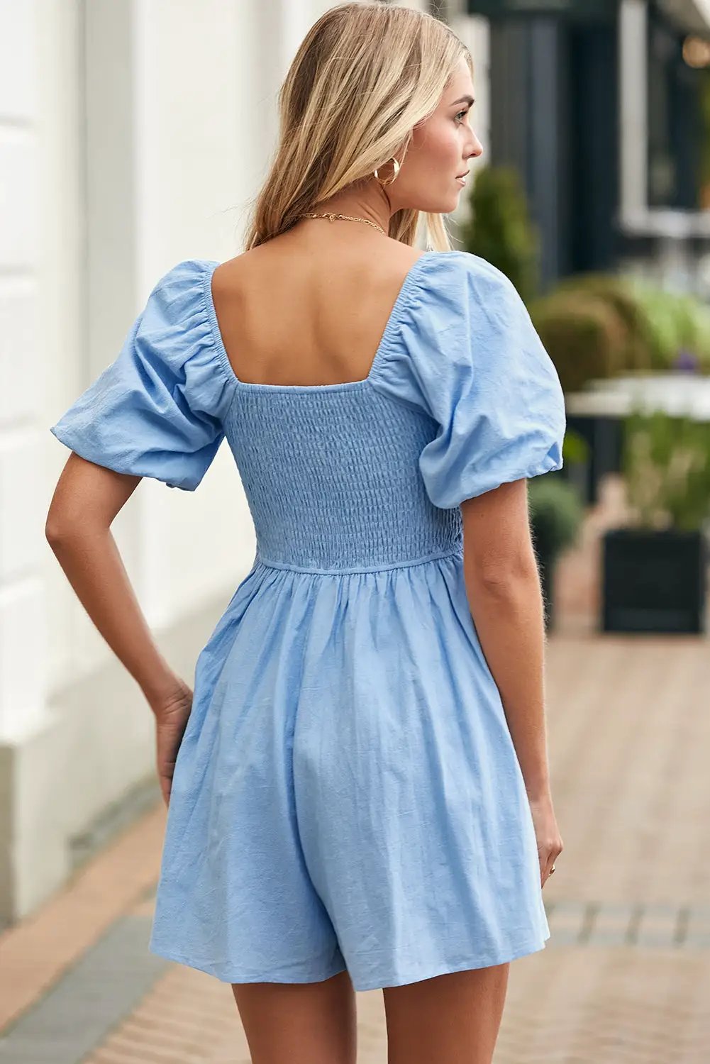 Dear-Lover Dropshipping Valerian Square Neck Ruched Puff Sleeve Romper - One-Pieces Bottoms/Jumpsuits & Rompers