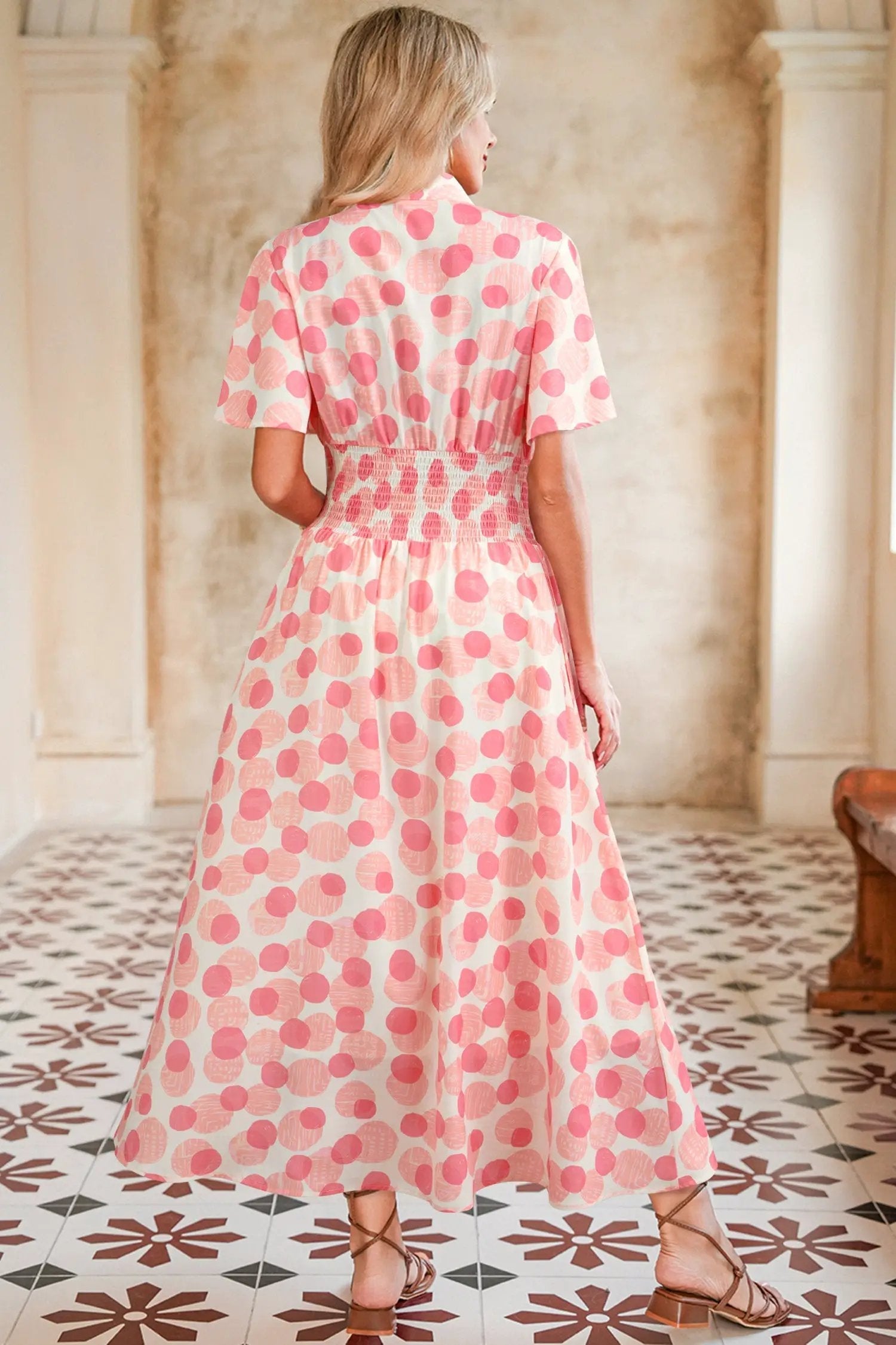 pink polka dot maxi dress