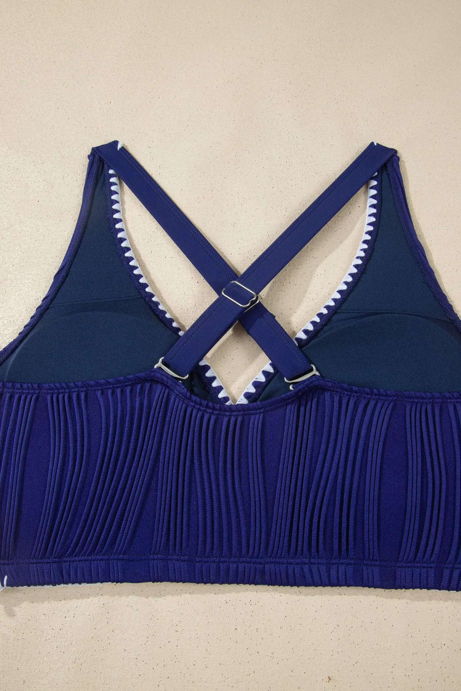 J&H Apparel Dark Blue Shell Stitched Trim V Neck Textured Mix and Match High Waist Bikinis - Classic Bikinis Swimwear/Bikinis