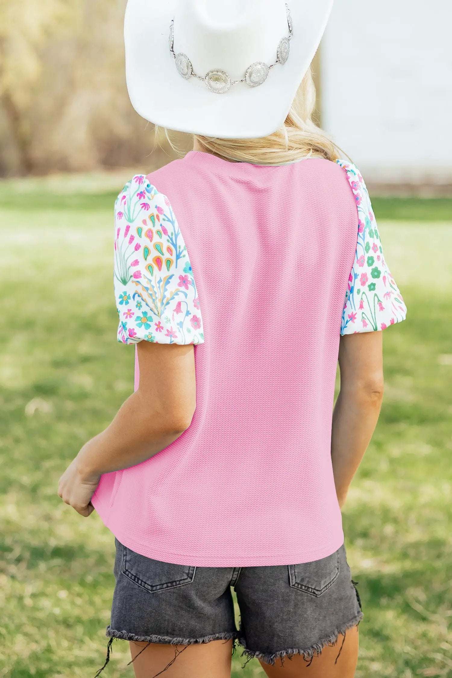 J&H Apparel Easy Chic | Floral Bubble Sleeve Blouse - Blouses Tops/Blouses & Shirts