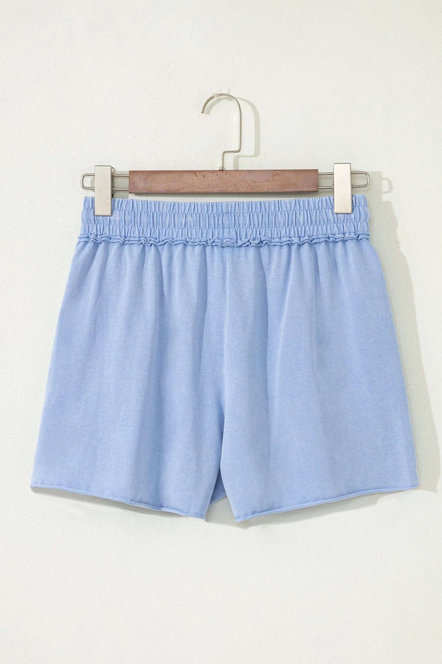 sea green mineral washed drawstring elastic waist raw cut shorts for women casual everyday outfit