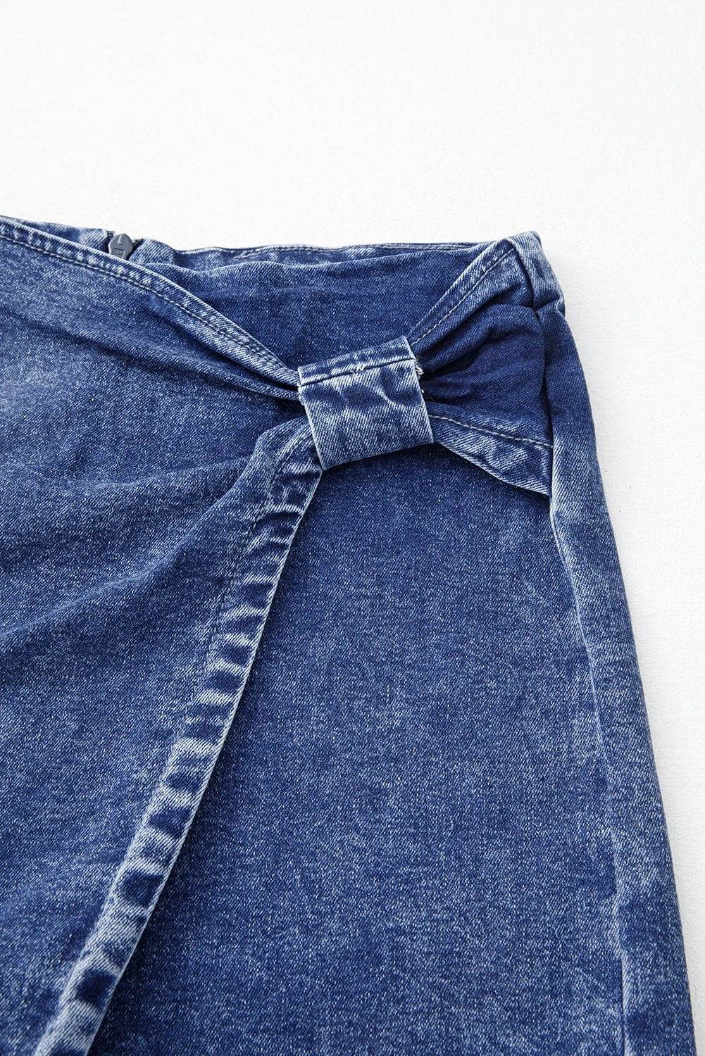 Dear-Lover Dropshipping Sail Blue Acid Wash Asymmetric Twisted Wrapped Zipped Denim Skort - Bottoms/Denim Shorts