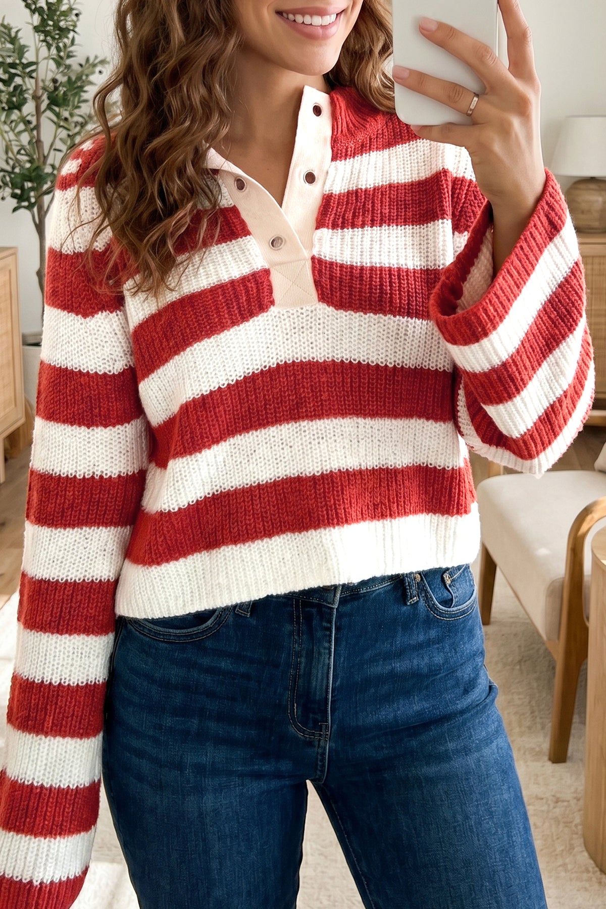Stripe Striped Color Block V-Neck Long Sleeve Shift Sweater