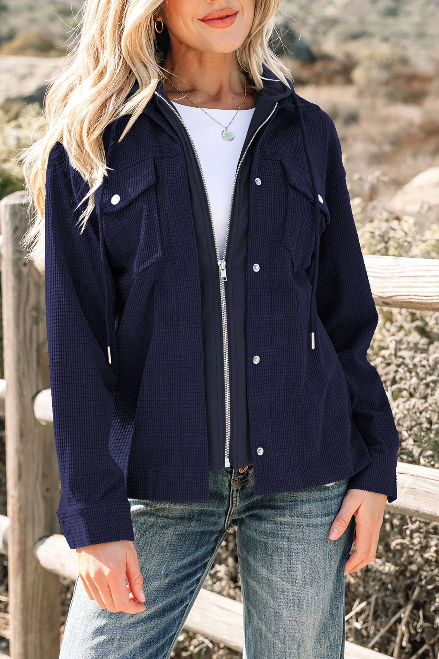 Laurel Green 2 in 1 Thermal Knit Textured Hooded Jacket