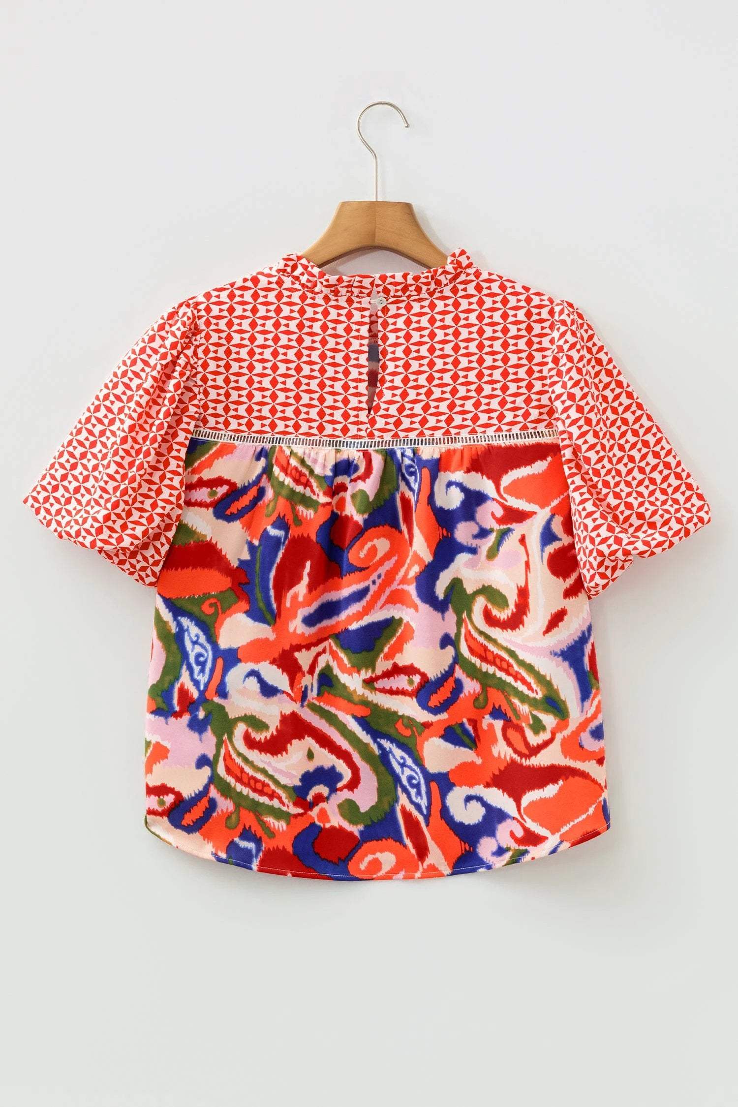 Effortless Boho Chic paisley geometric puff sleeve blouse top for women