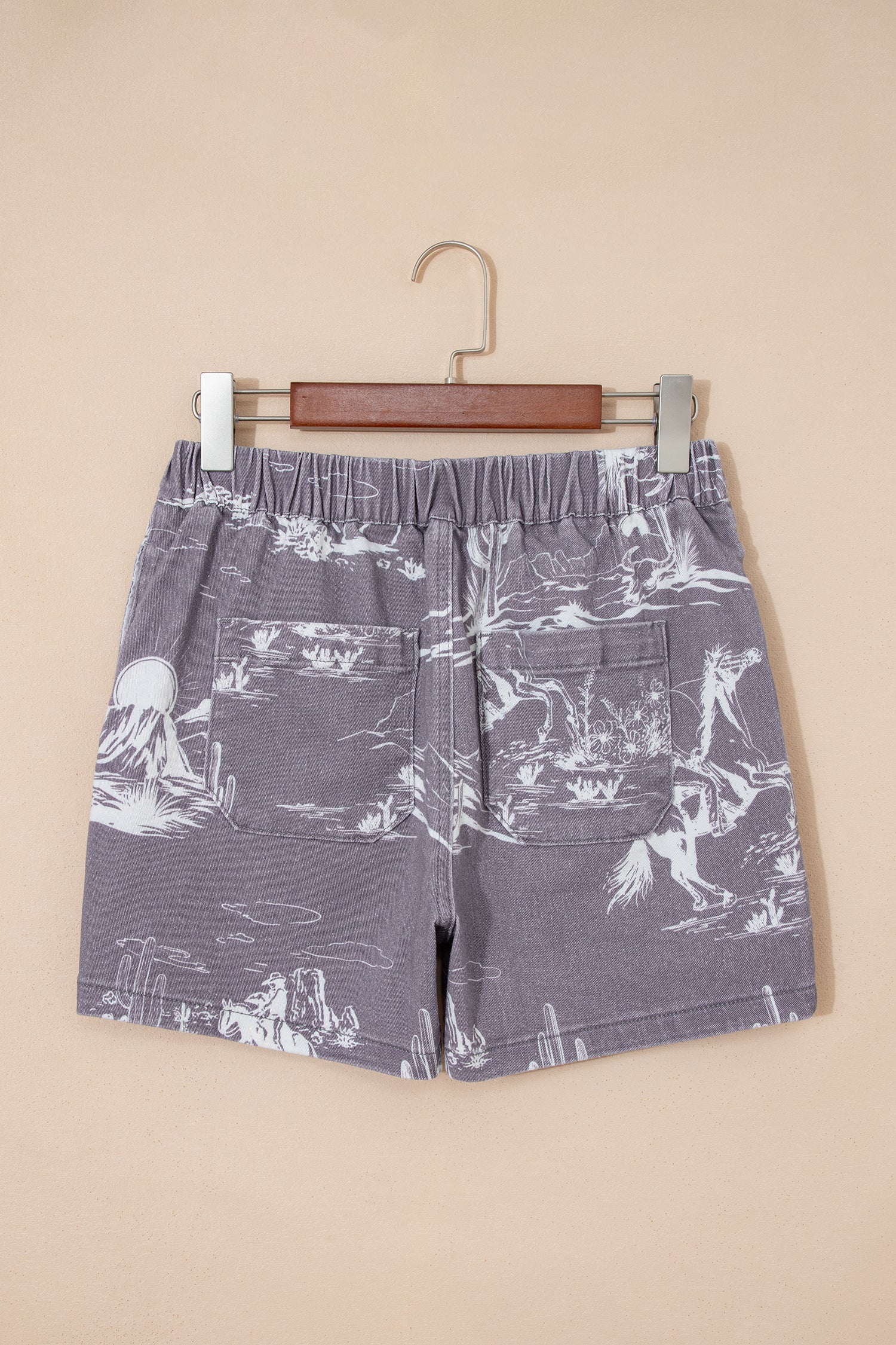 Western Print Denim Shorts | Elastic Waist Cotton Pull-On Style