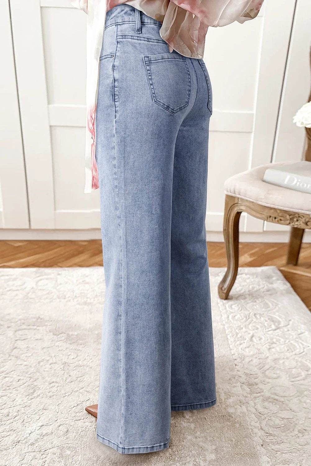 High-waist button-fly wide-leg denim jeans for stylish moms by J&H Apparel