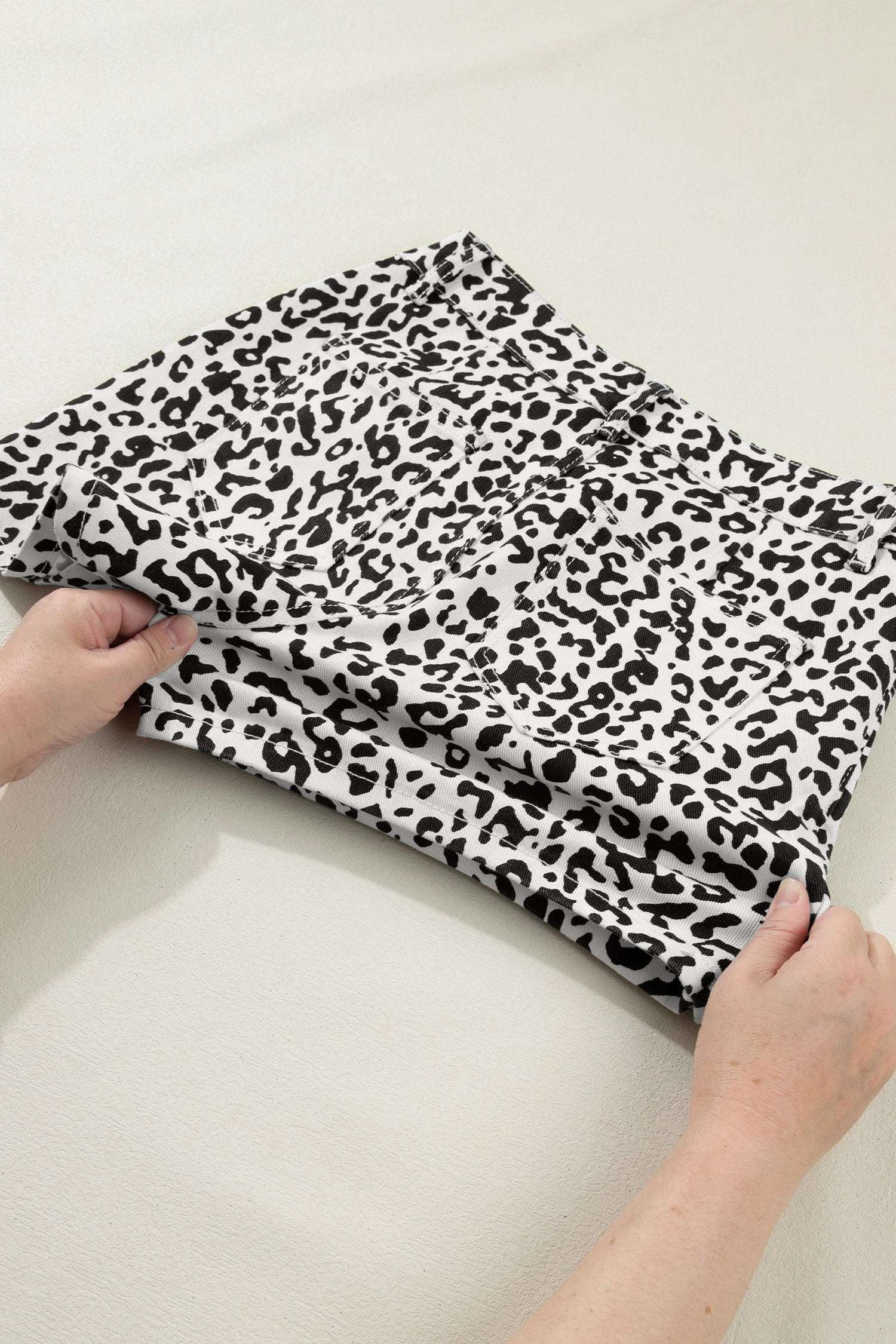 Dear-Lover Dropshipping Brown Leopard Print Button Overlap Denim Shorts - Shorts Bottoms/Denim Shorts