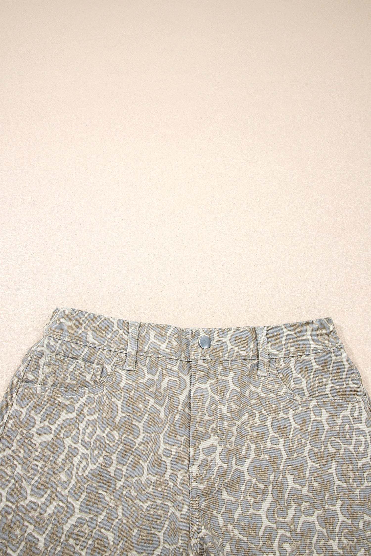 Dear-Lover Dropshipping Khaki Raw Edge Leopard Print Denim Shorts - Denim Shorts Bottoms/Denim Shorts