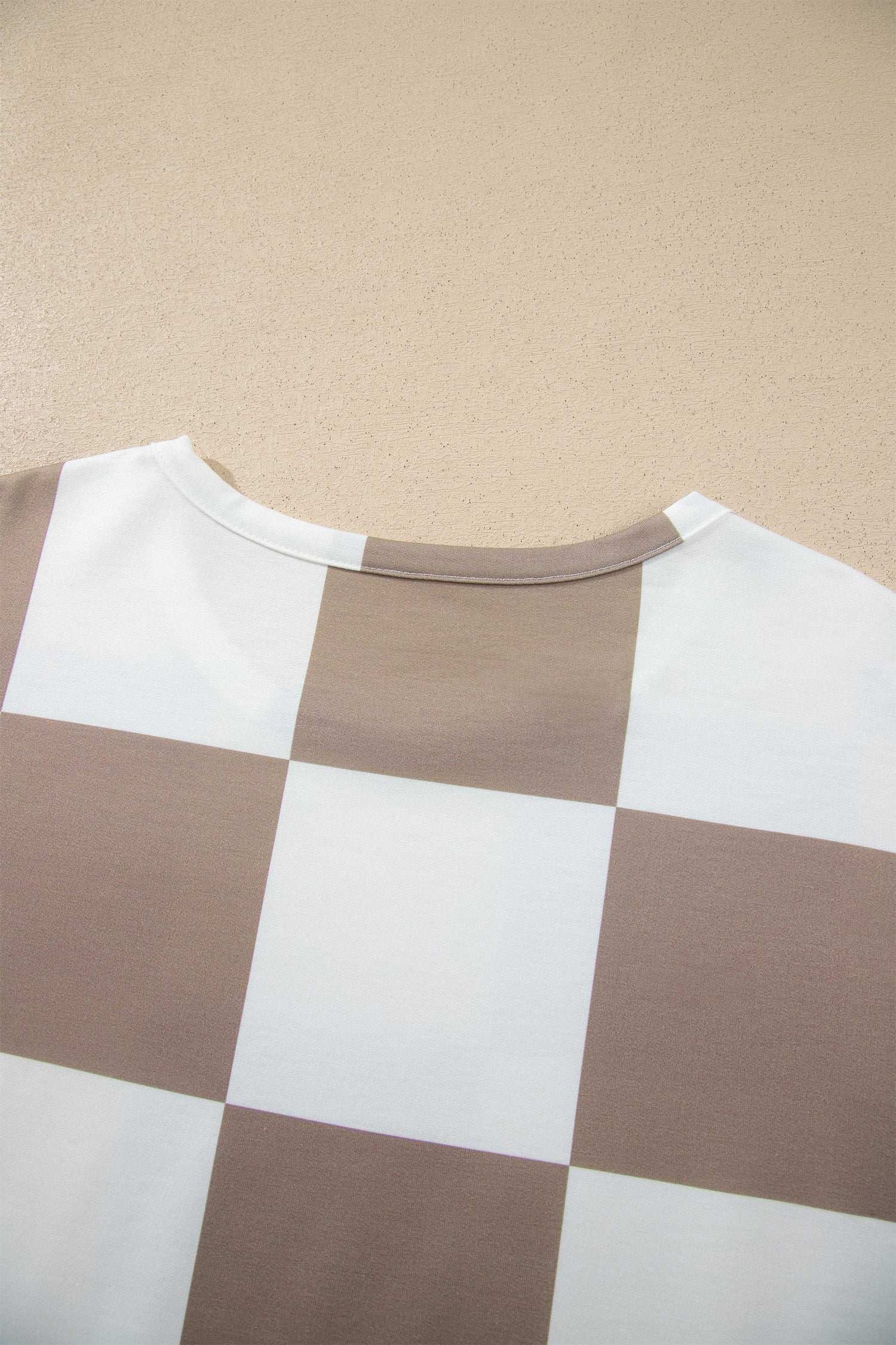 Checkerboard Plaid Long Sleeve Solid Color Shorts Two-Piece Set