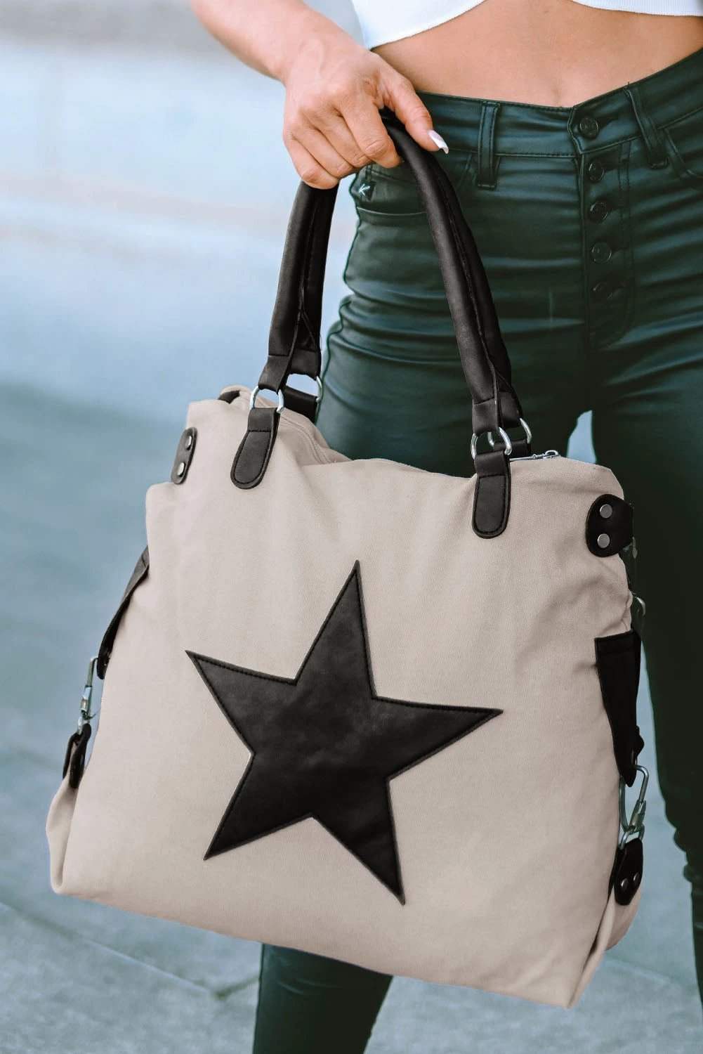 beige casual five-pointed star canvas tote bag for women casual everyday outfit