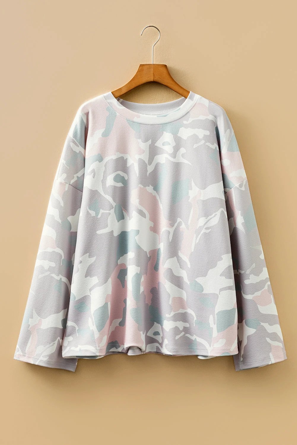 green plus size camouflage print drop shoulder loose pullover top for women casual everyday outfit