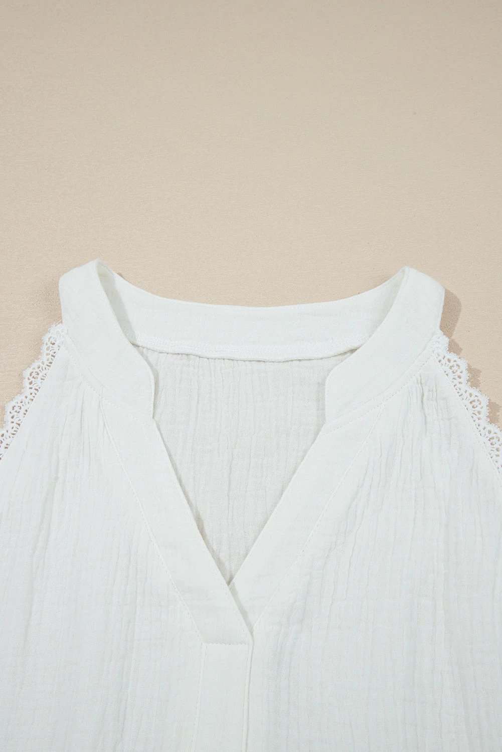 Dear-Lover Dropshipping White Textured Lace Trim Pure Cotton Sleeveless Top - Tops/Tank Tops