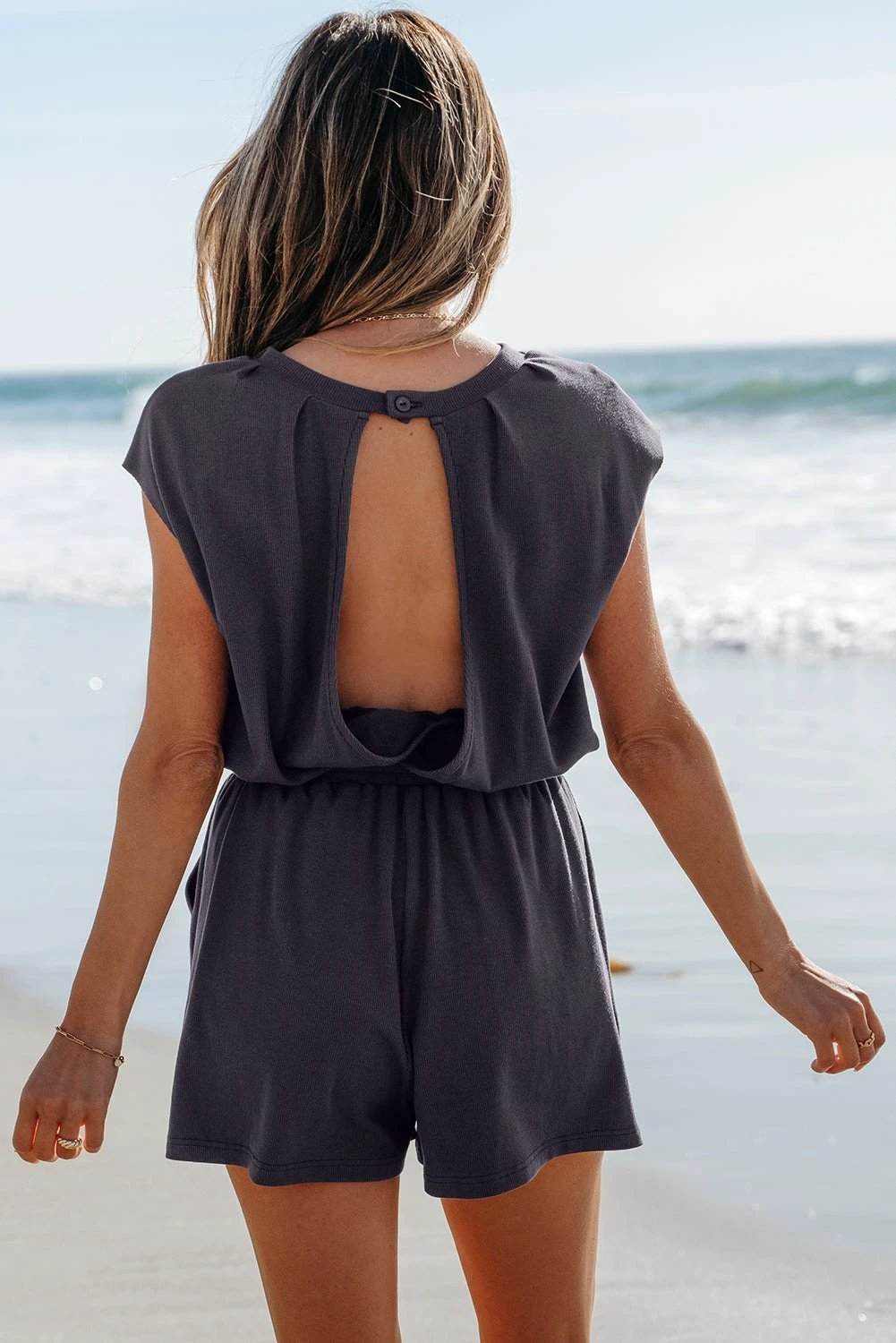  knit romper with drawstring waist for women casual everyday outfit