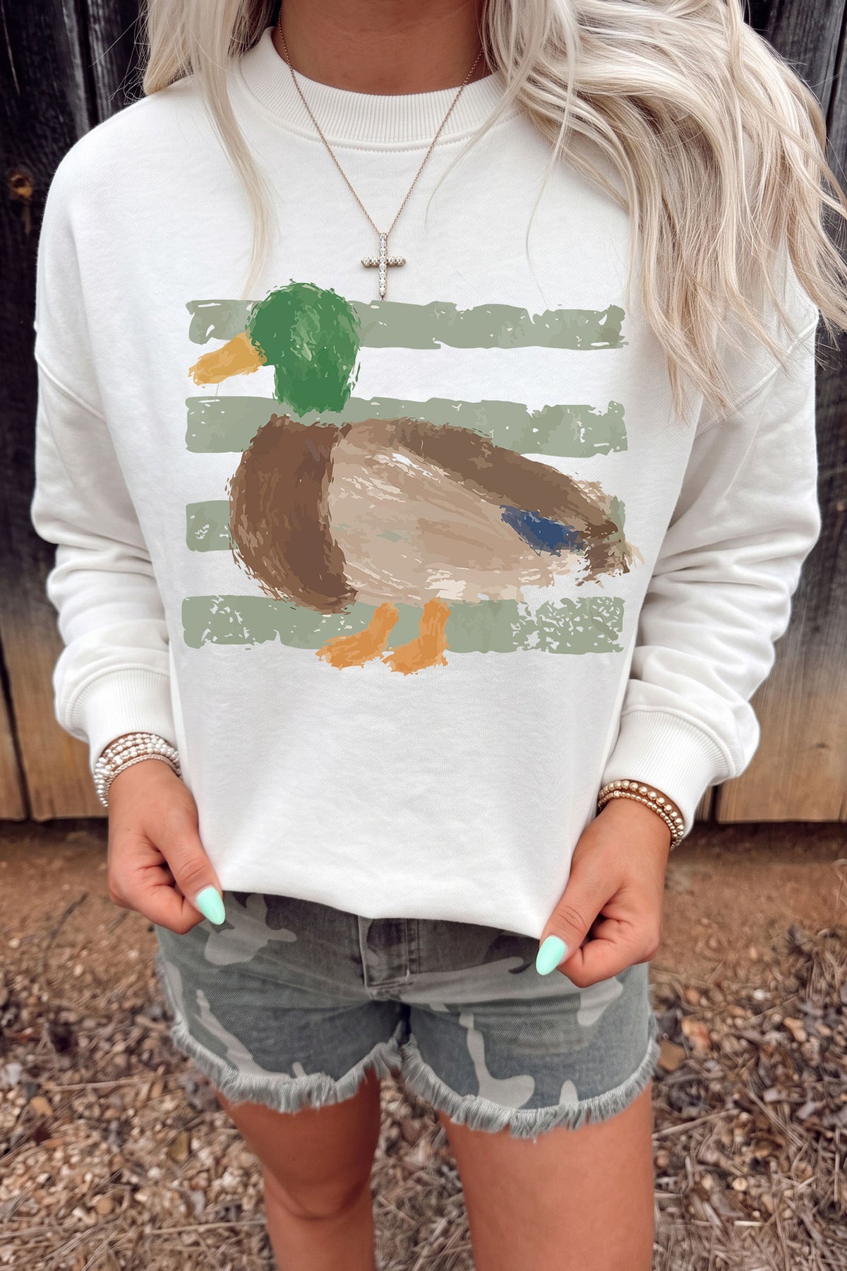 Western Duck Graphic Casual Pullover Sweatshirt