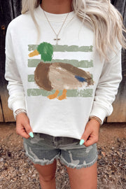 Western Duck Graphic Casual Pullover Sweatshirt