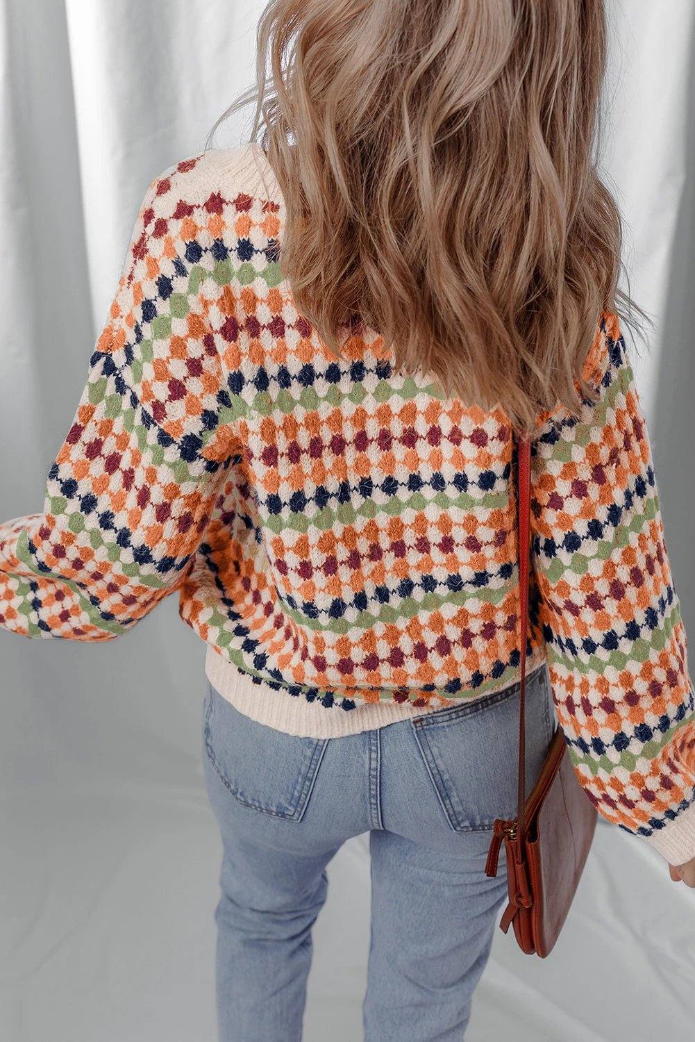 multicolour dotty striped pattern knit drop shoulder sweater for women casual everyday outfit
