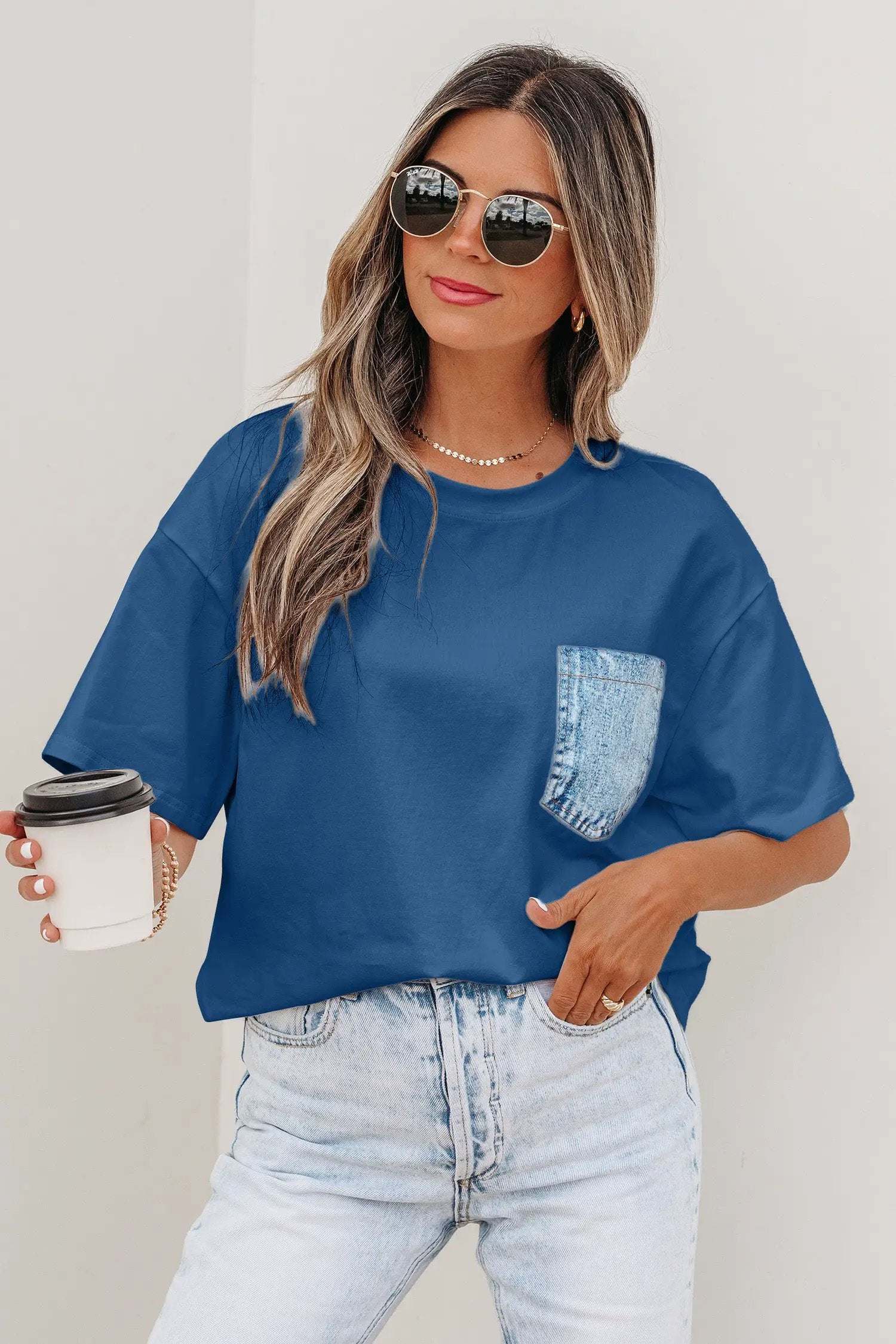 color block patch pocket tee