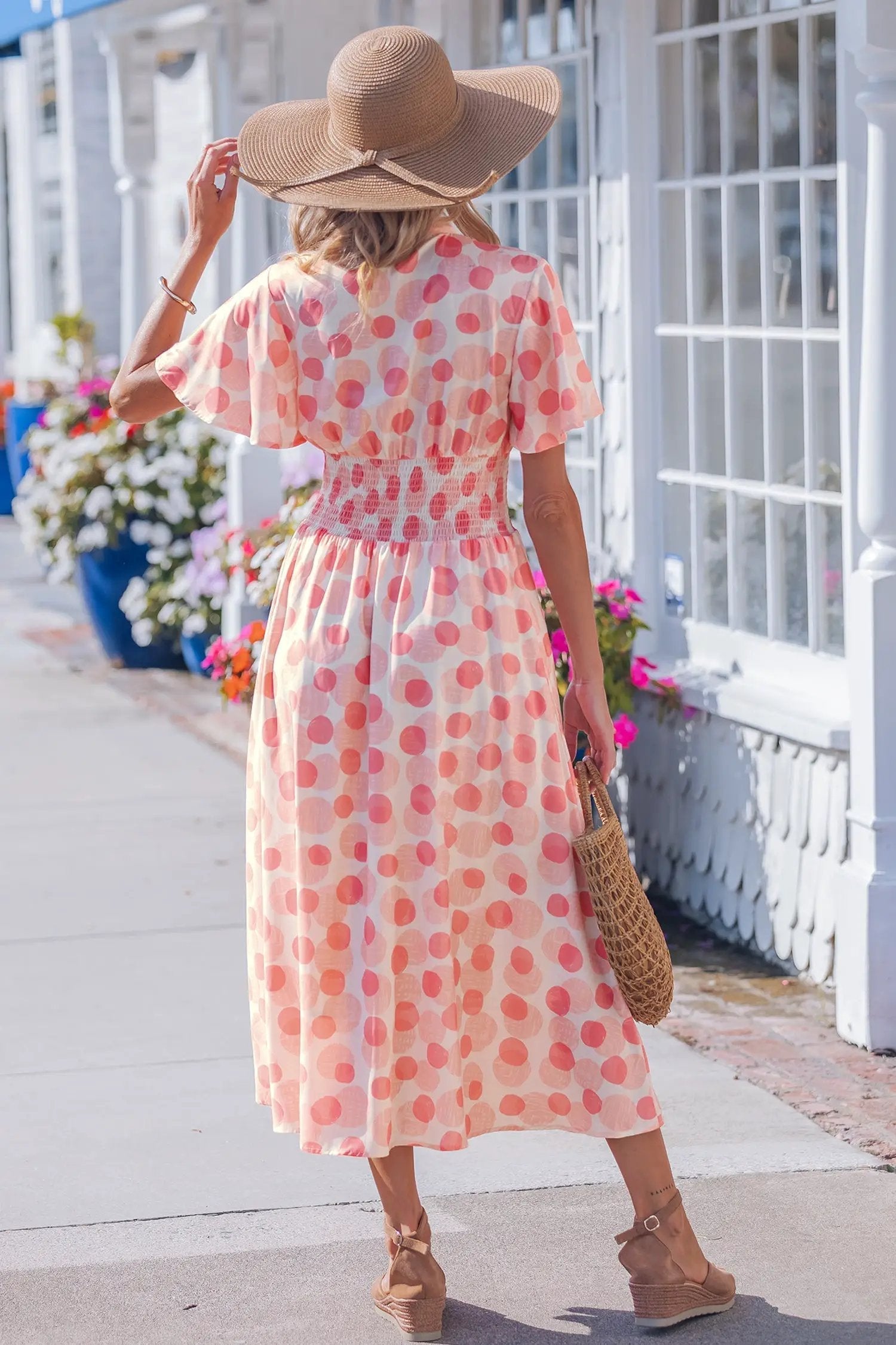 pink polka dot maxi dress