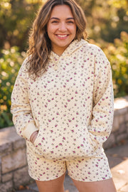 Plus Size Floral Print Hooded Long Sleeve Outfit Set — women's everyday top | J&H Apparel