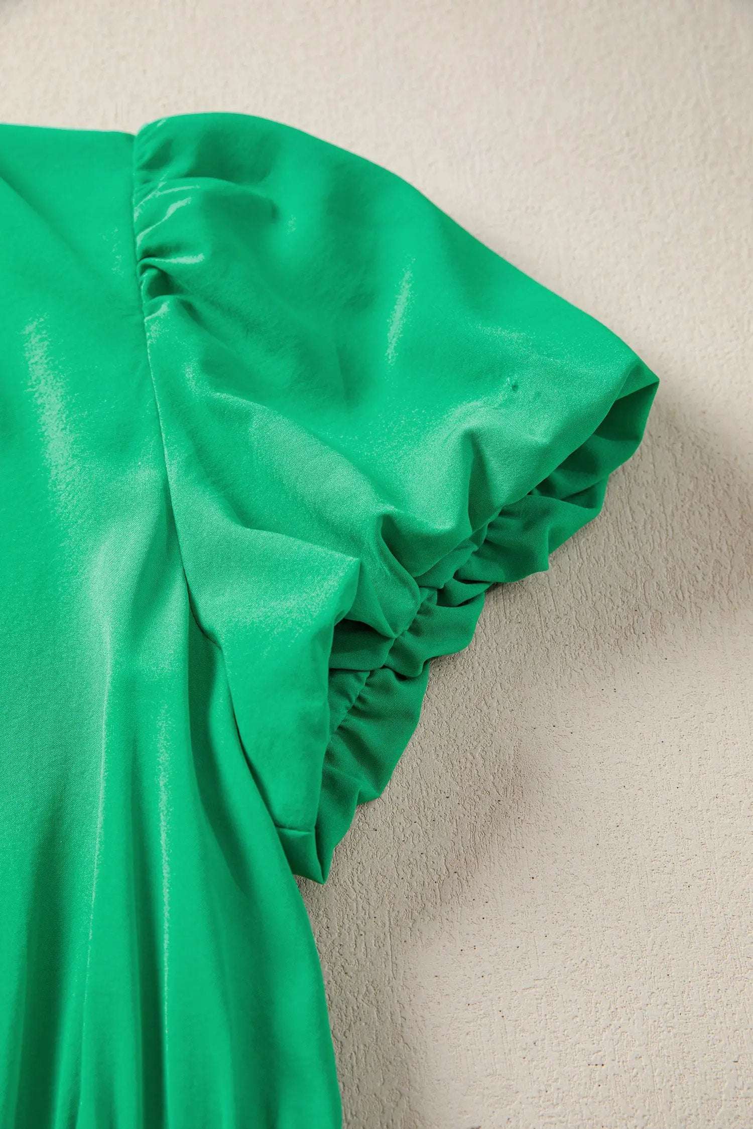 J&H Apparel Green Solid Color V Neck Short Puff Sleeve High Waist Tiered Maxi Dress - Dresses Dresses/Maxi Dresses