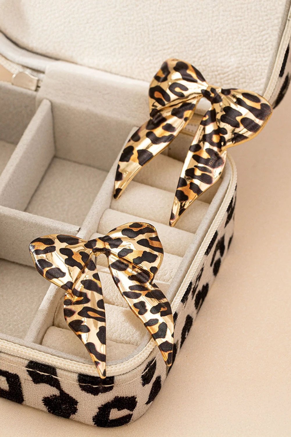 gold leopard print bow knot shape plated alloy earrings for women casual everyday outfit