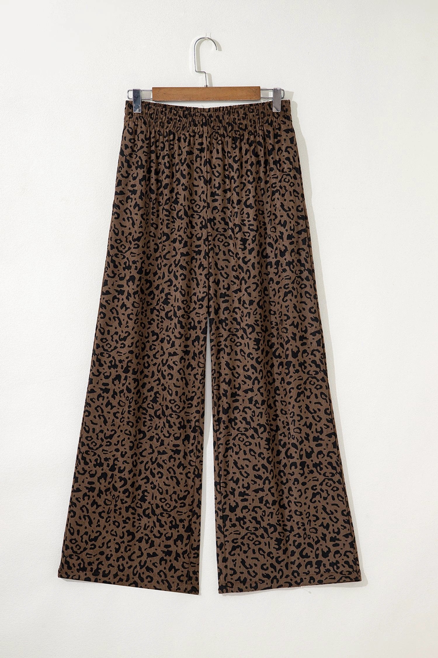dark brown leopard print elastic high waist loose corduroy pants for women casual everyday outfit