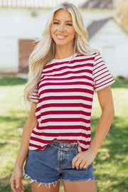Stripe Patchwork Round Neck T-Shirt — women's everyday top | J&H Apparel