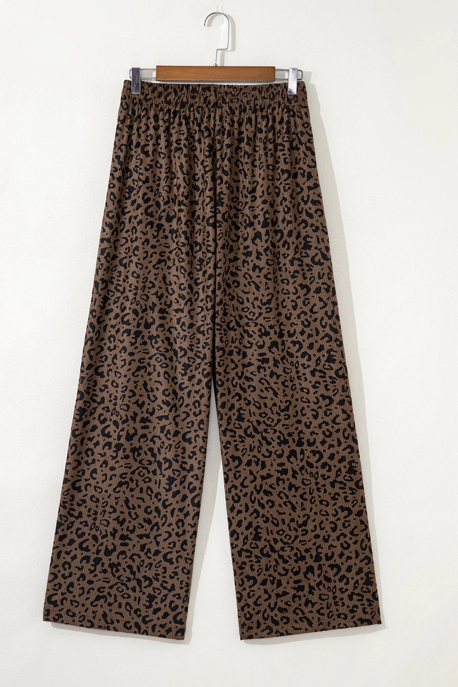 dark brown leopard print elastic high waist loose corduroy pants for women casual everyday outfit