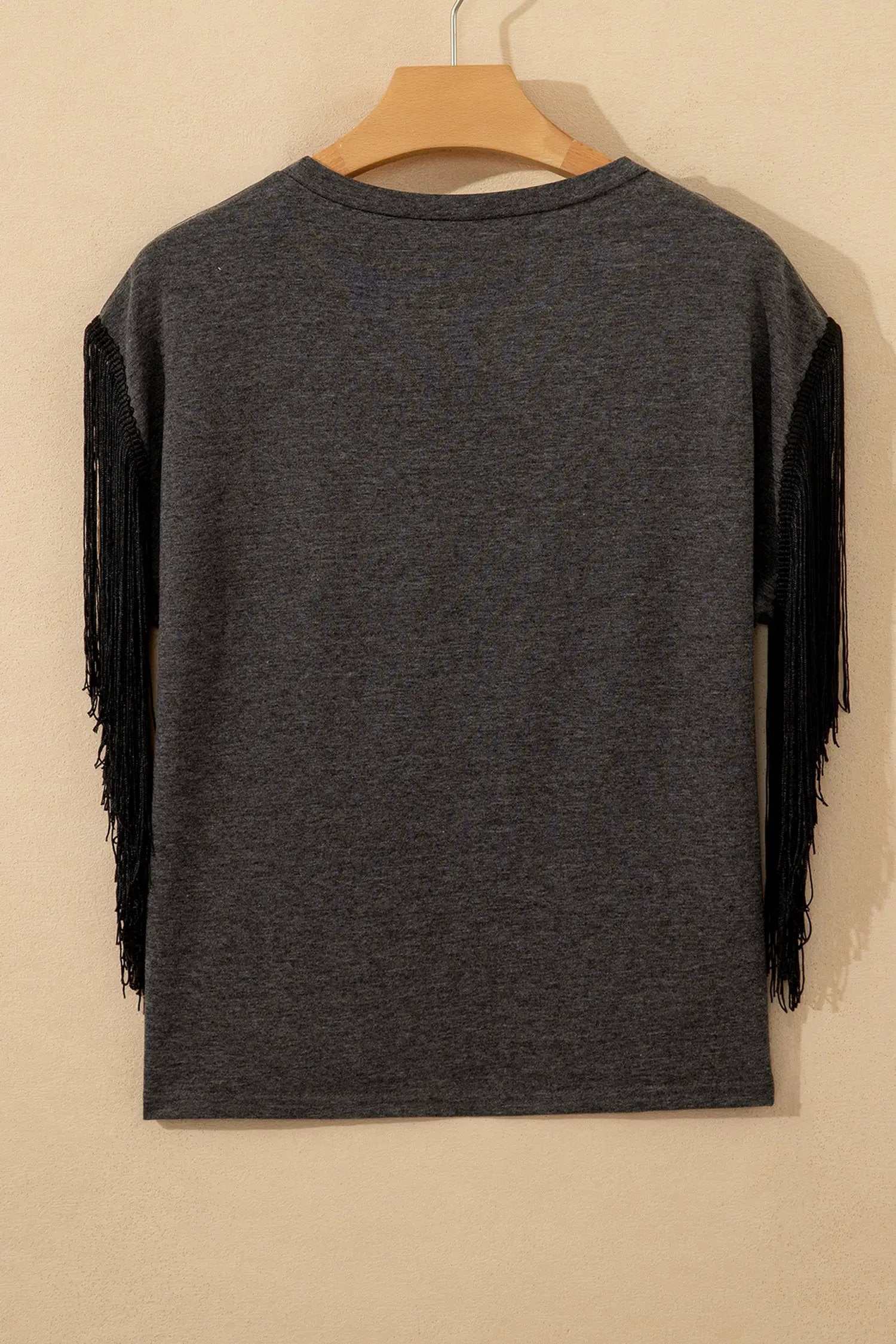 Fringe Sleeve Western Graphic Tee carbon grey yee haw boots western top
