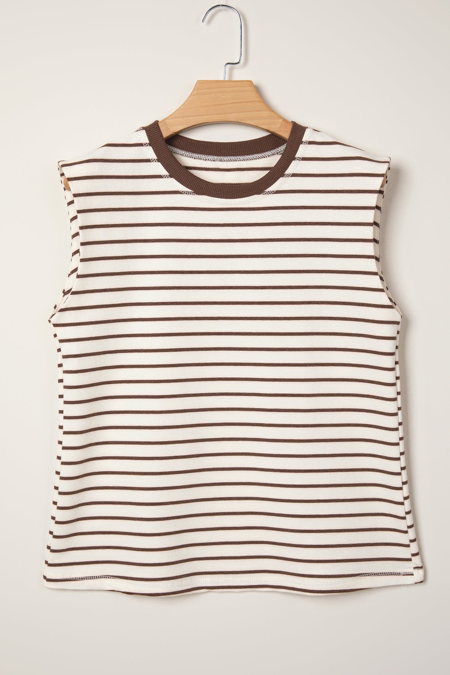 Stripe Ribbed Round Neck Trim Loose Tank Top