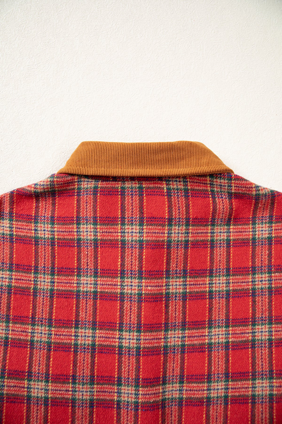 Red Casual Plaid Color Block Collared Button Shacket