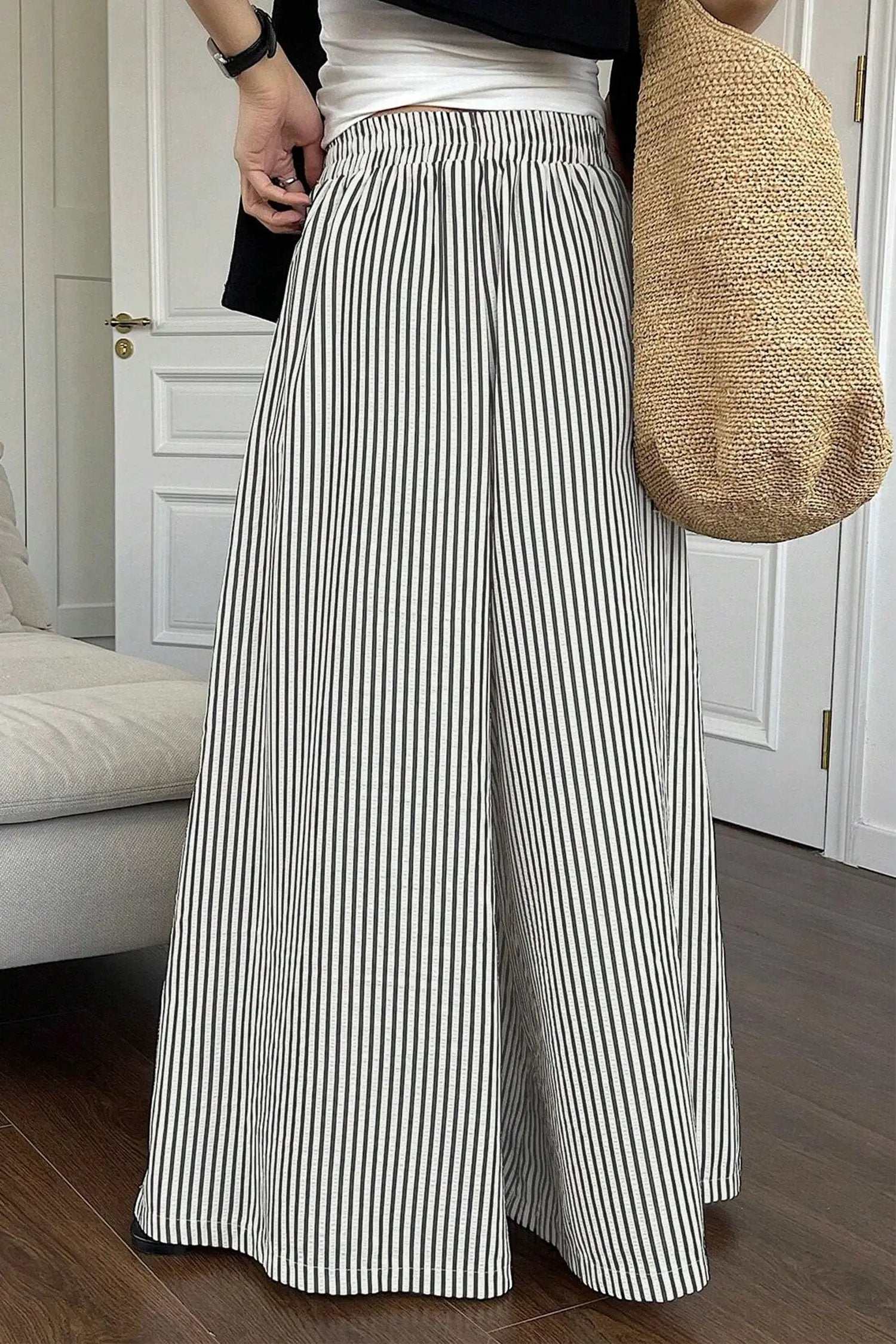 Striped Wide-Leg Pants with elastic waist and ultra wide-leg silhouette