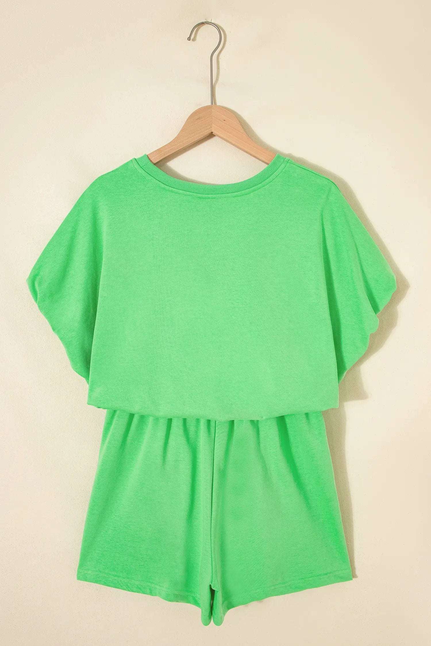 J&H Apparel Green Solid Color Puffy Loose Top Drawstring Shorts 2pcs Outfit - Outfit Sets Two Piece Sets/Short Sets