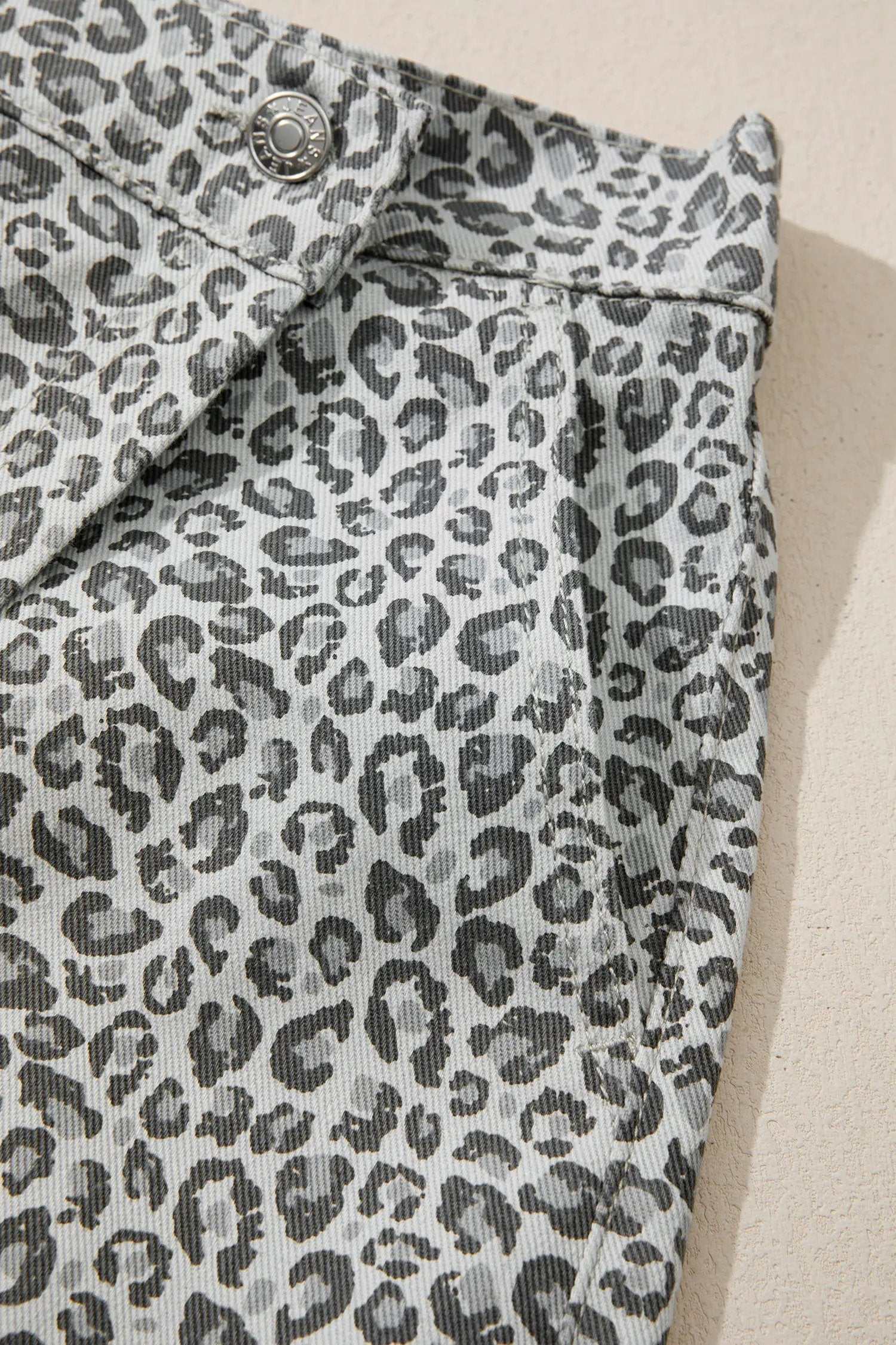 Leopard Print Denim Shorts with wrap front casual denim style