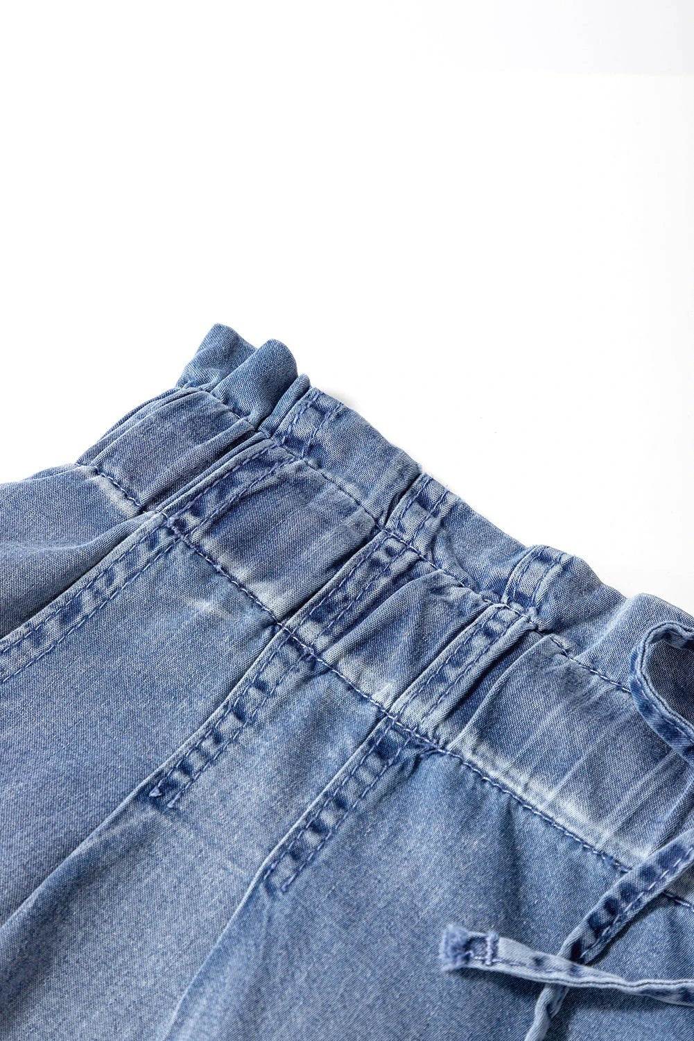 dusk blue raw hem lace-up high waist plus size denim shorts for women casual everyday outfit