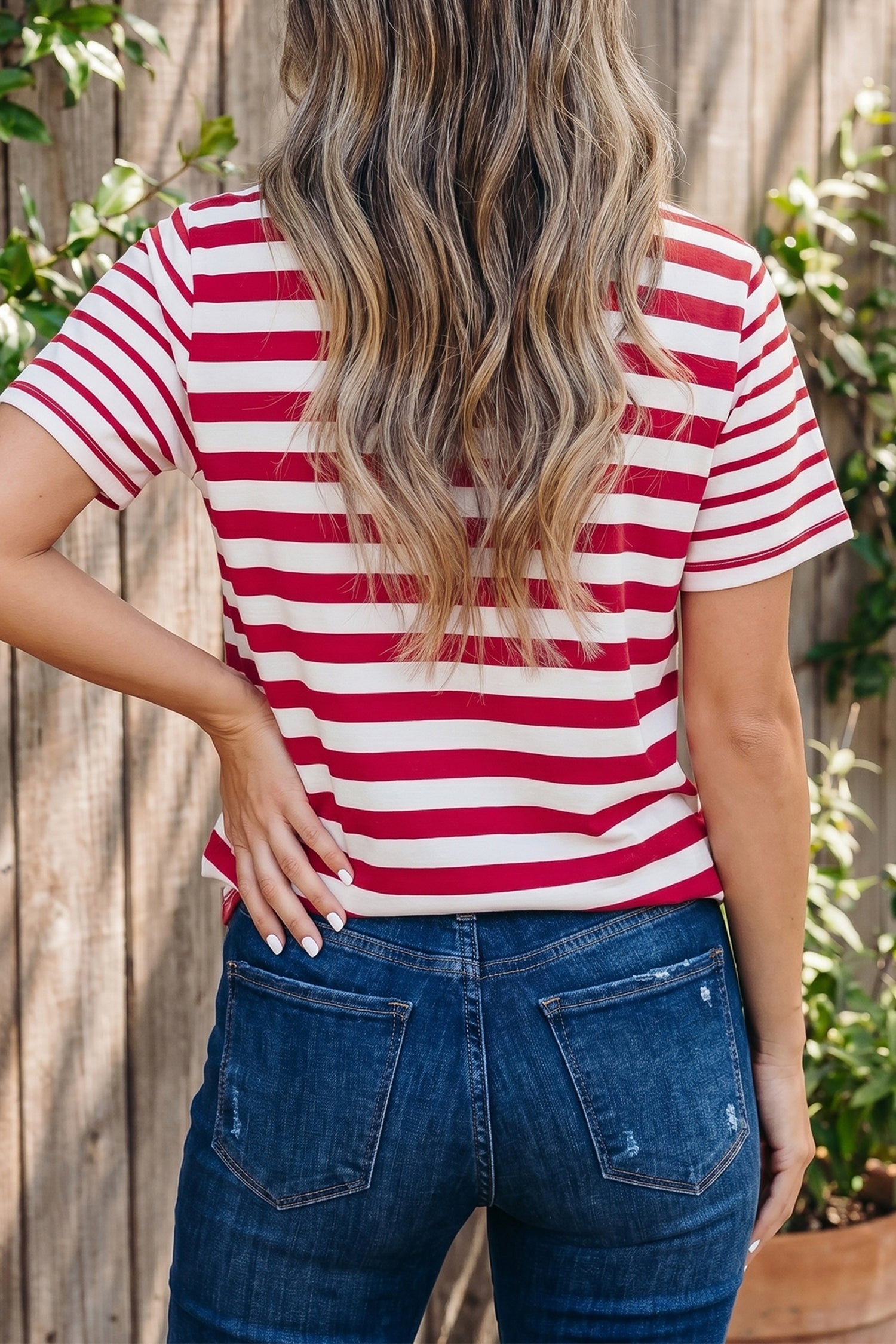 Effortless Mom Energy | Colorblock Stripe Round Neck T Shirt