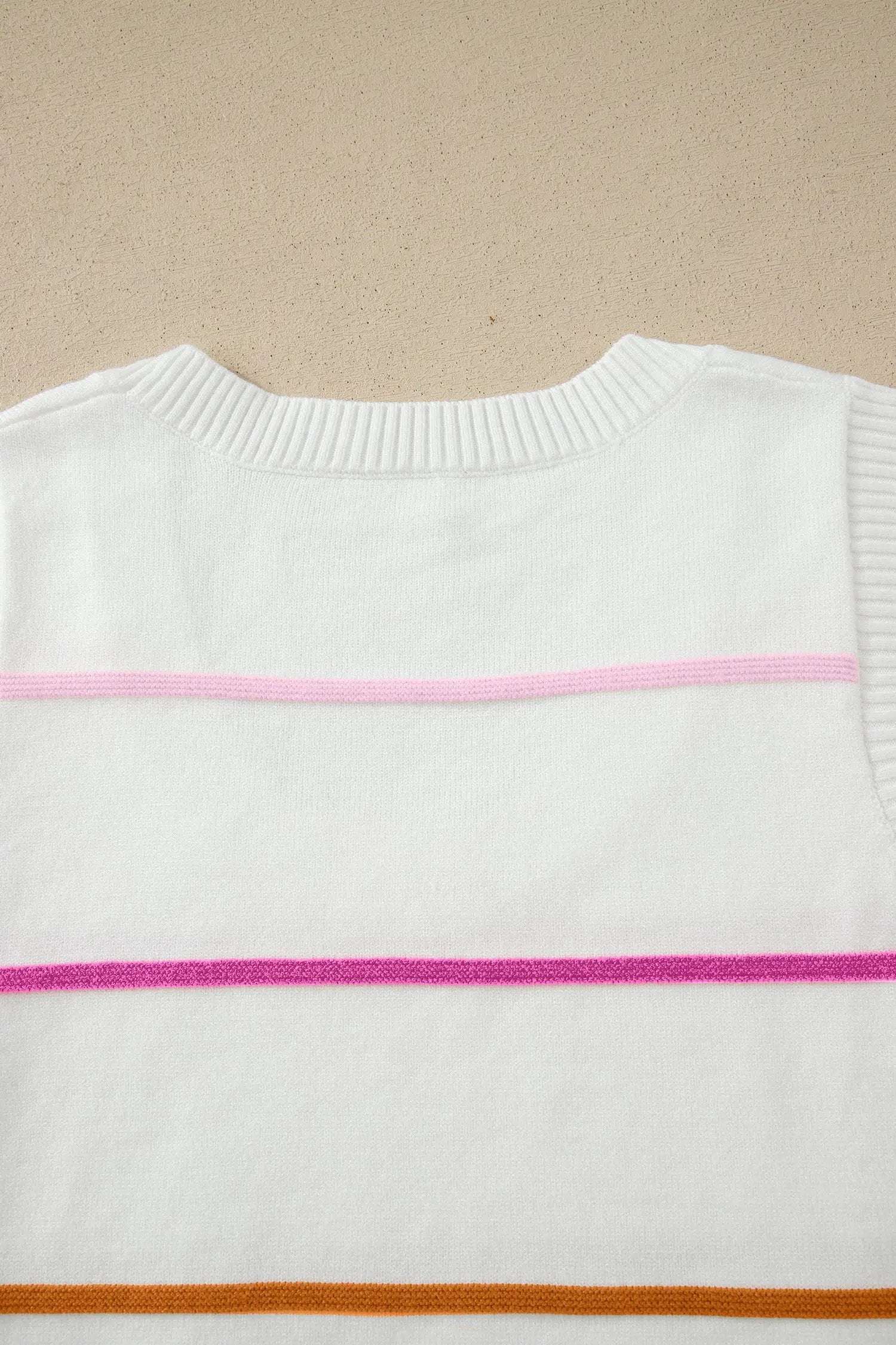 Stripe round-neck knit sleeveless tank top with bold color-block stripes and relaxed fit for casual wear