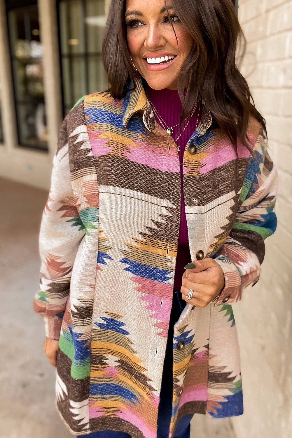  aztec print shacket for women casual everyday outfit