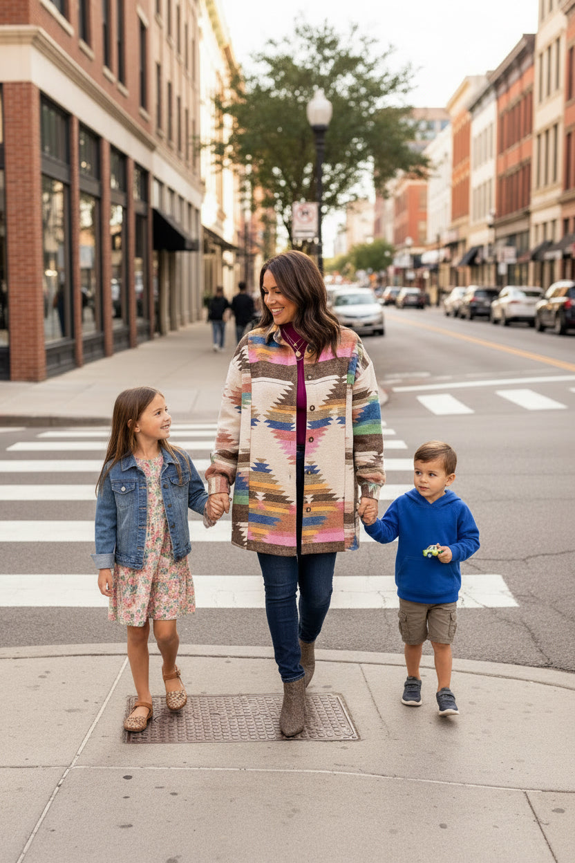 Aztec Print Button-Down Shacket — women's everyday layering piece | J&H Apparel