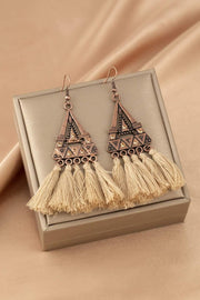 Boho triangle metal tassel earrings with lightweight alloy and fringe tassels