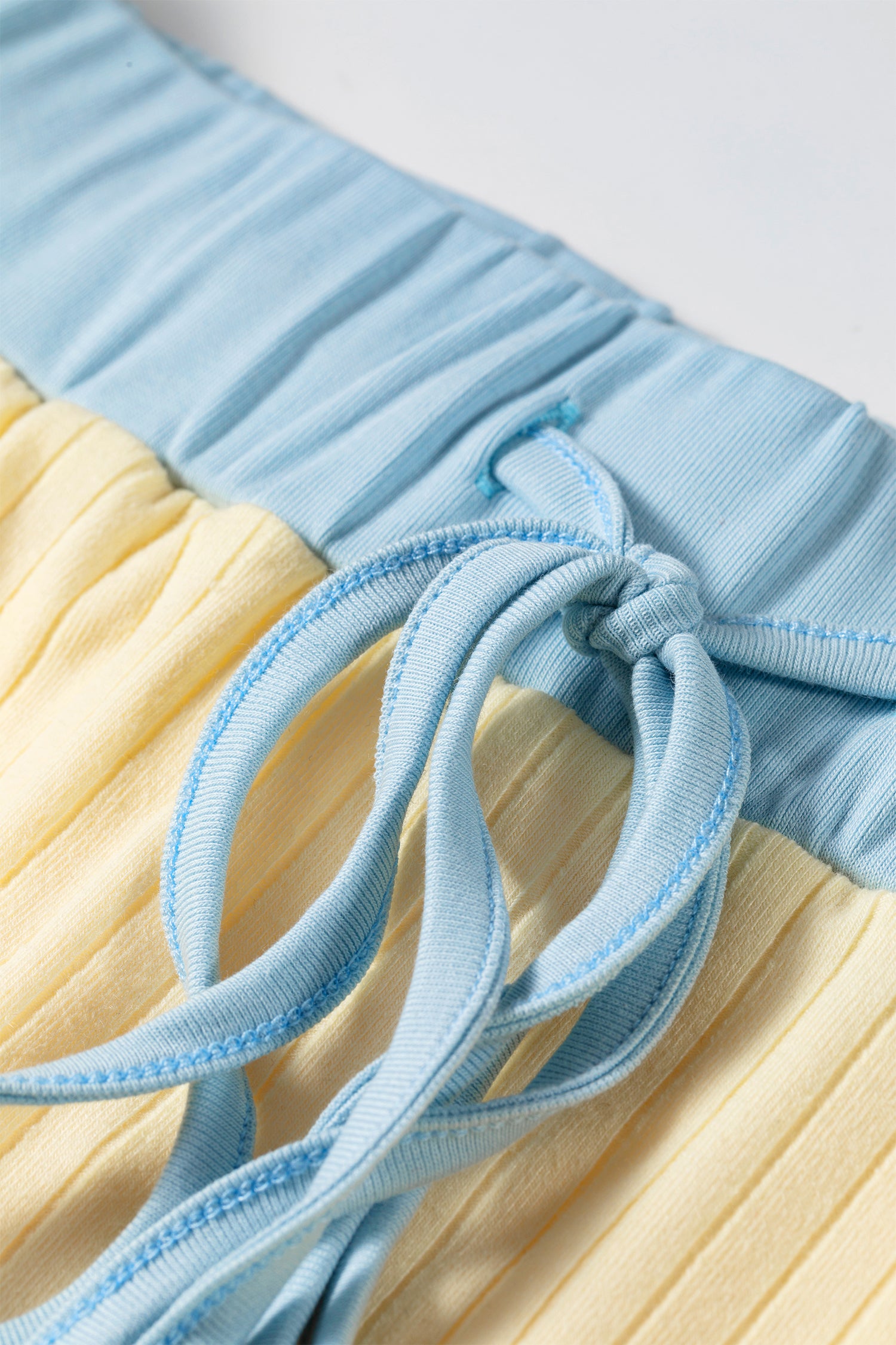 Yellow Ribbed Knit Color Block Trim Tee and Drawstring Skirt Set