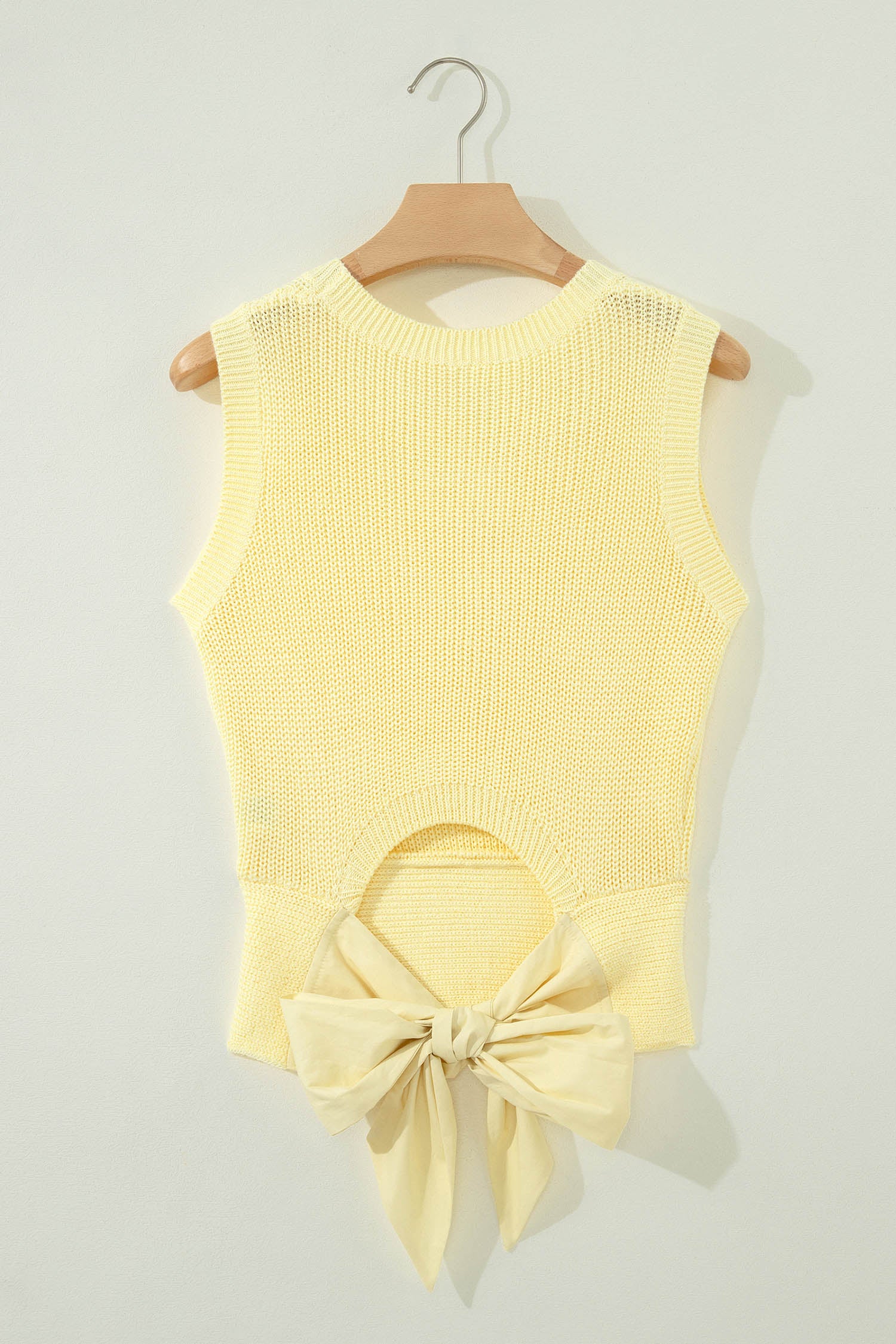 Knot Back Cropped Knit Tank Top | Pastel Yellow Summer Style